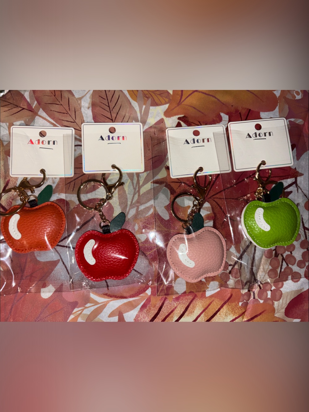 Ador’n Apple Leather Keychain - Pink, Red, Orange
